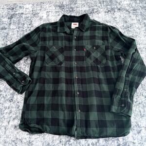 Levis Shirt‎ Mens Size L Large Green Black Plaid Flannel Long Sleeve Button Down